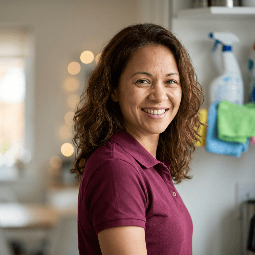 Angela Ruiz standing in her living room